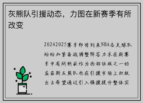 灰熊队引援动态，力图在新赛季有所改变