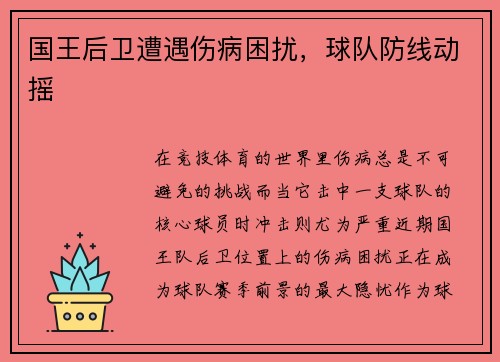 国王后卫遭遇伤病困扰，球队防线动摇