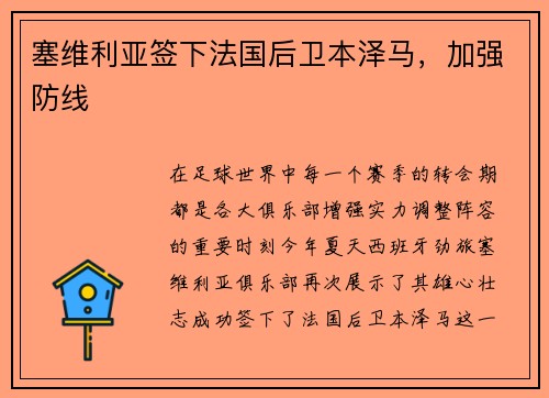 塞维利亚签下法国后卫本泽马，加强防线