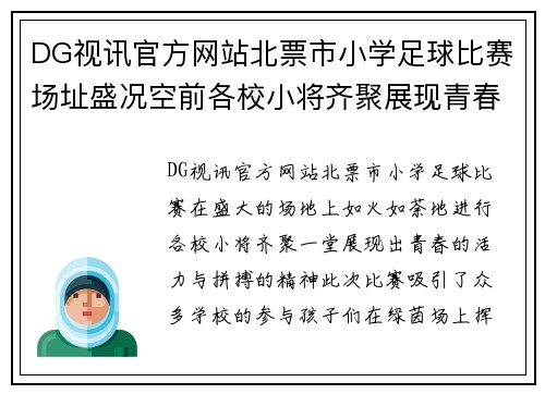 DG视讯官方网站北票市小学足球比赛场址盛况空前各校小将齐聚展现青春风采